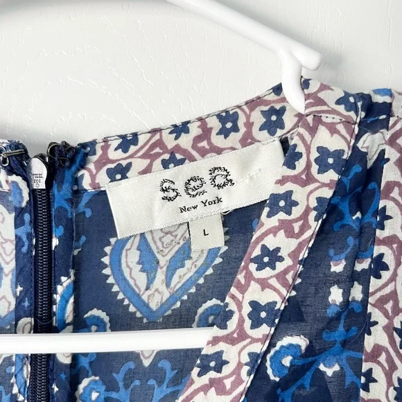 SEA NEW YORK Brigitte Border Puff Sleeve Print Dress in Navy Sz L - Picture 7 of 9